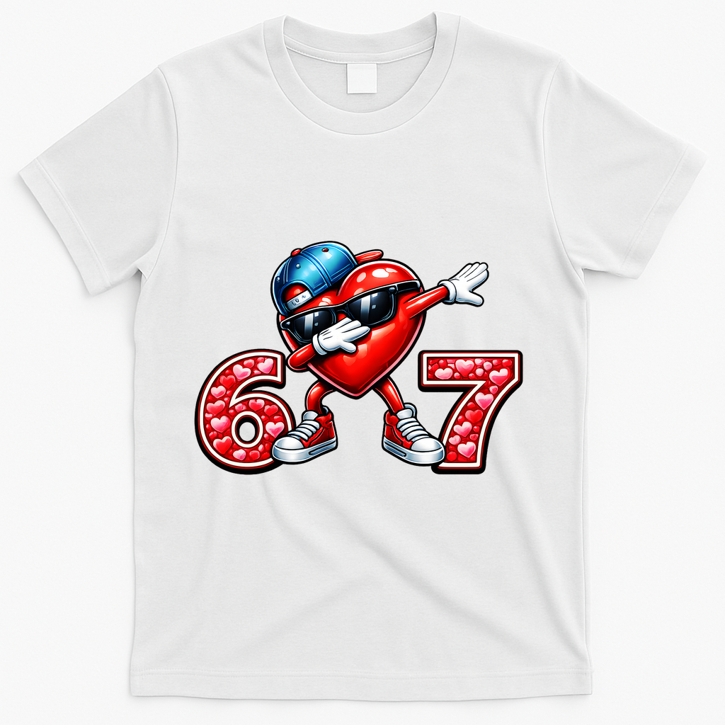 67 Meme 6-7 Heart Dabbing Six Seven Valentines Day T-Shirt - White