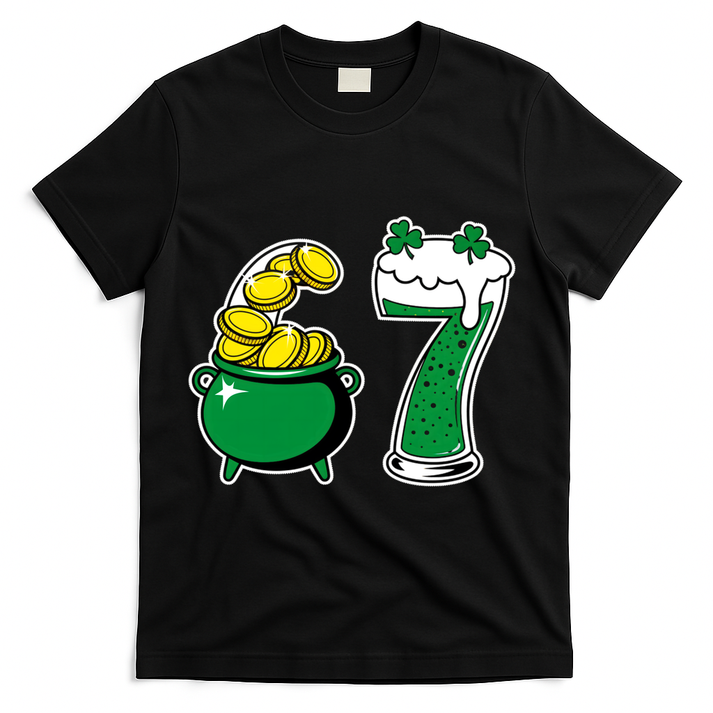 67 St Patrick’s Day Six Seven Meme Pot Of Gold T-Shirt - Black
