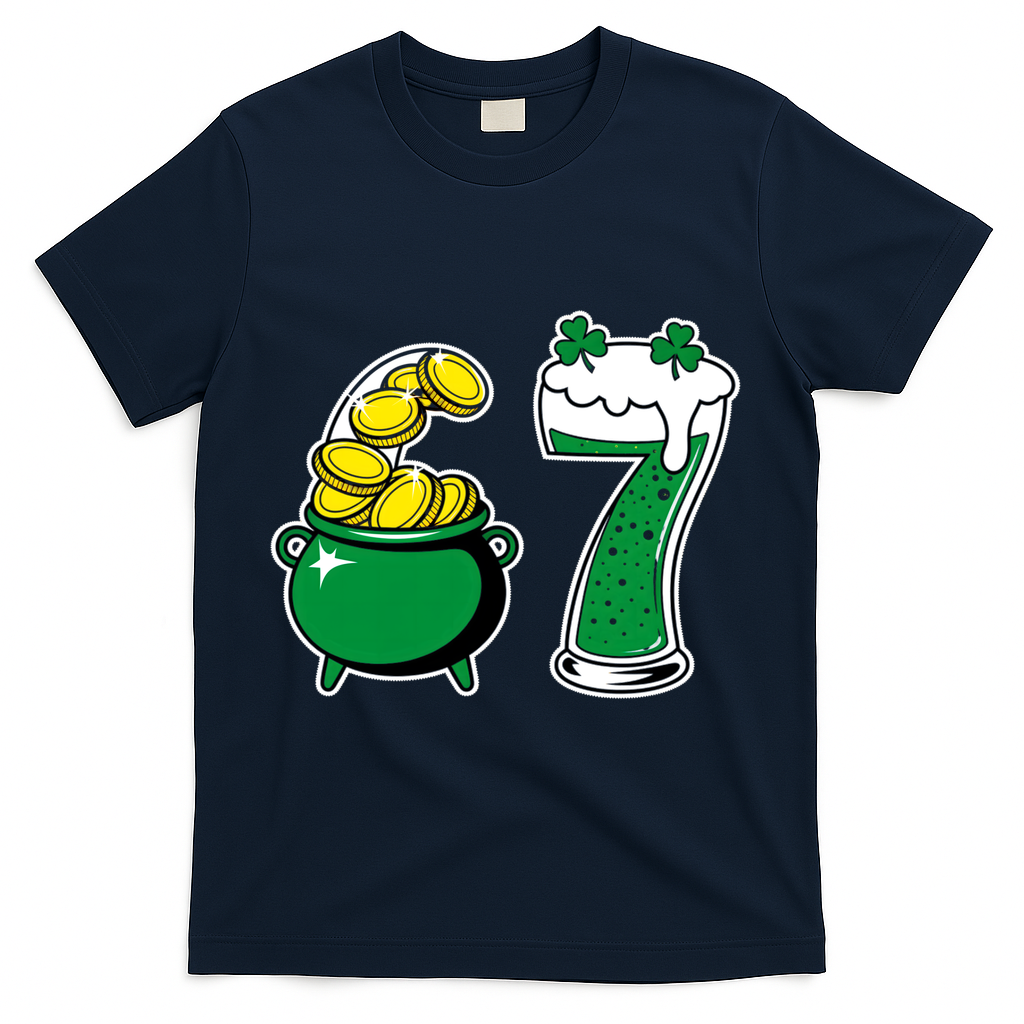 67 St Patrick’s Day Six Seven Meme Pot Of Gold T-Shirt - Navy