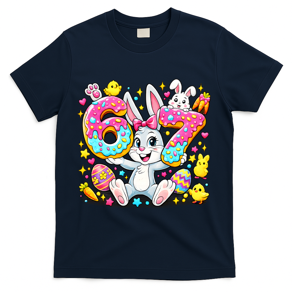 67 Six Seven Meme 6-7 Cute Rabbit Bunny Easter T-Shirt - Navy