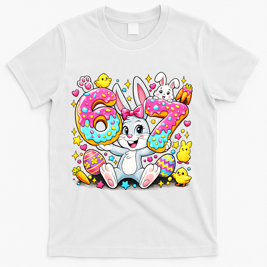 67 Six Seven Meme 6-7 Cute Rabbit Bunny Easter T-Shirt - White