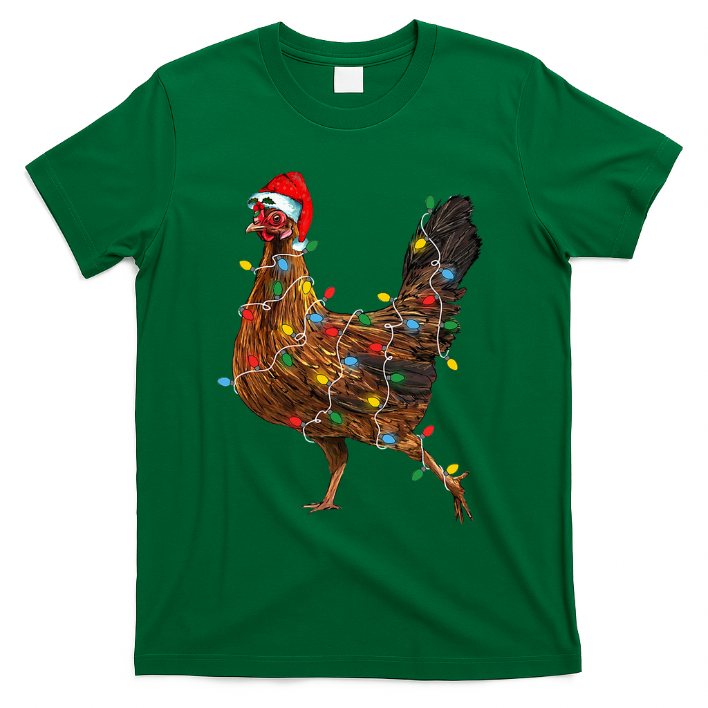 Chicken Christmas Lights Santa Hat Funny Chicken Lover Xmas T-Shirt