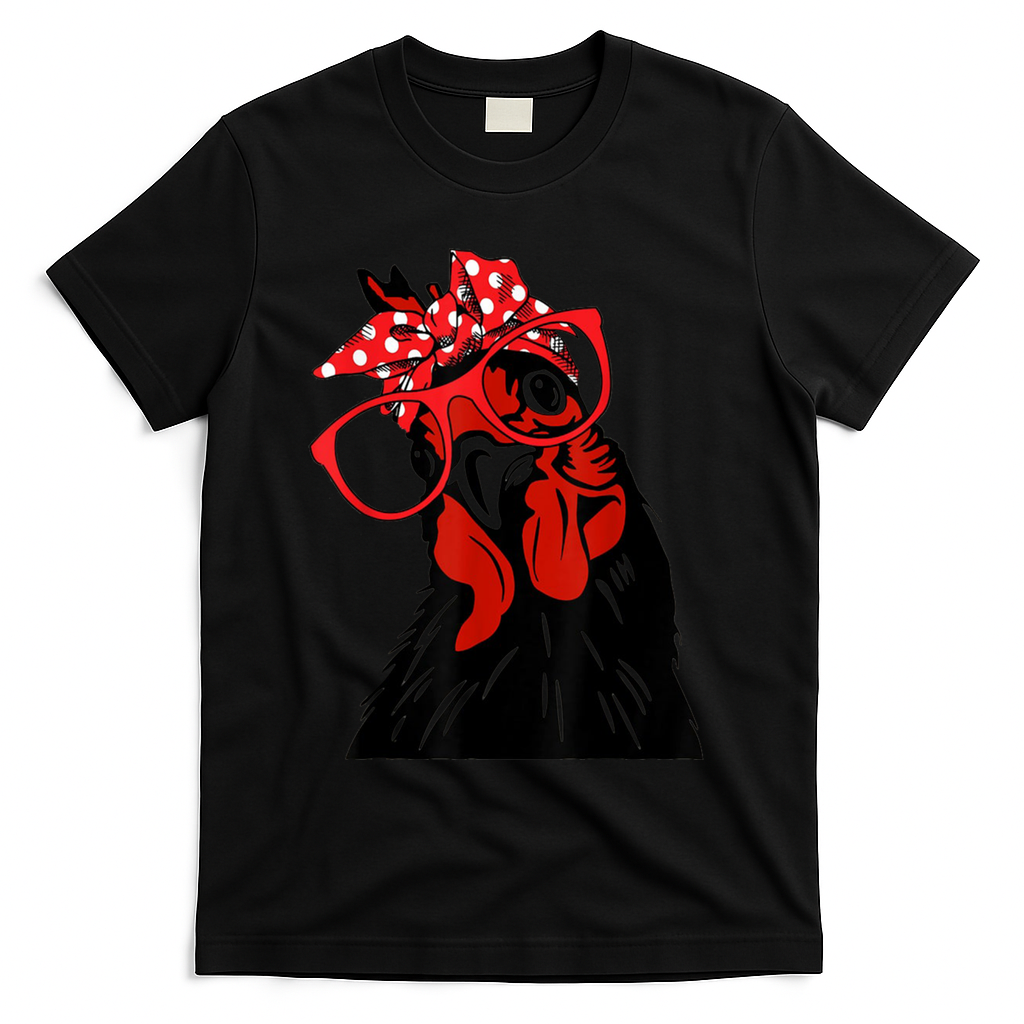 Cute Girl Chicken With Bandana Headband And Glasses Cool Gift T-Shirt