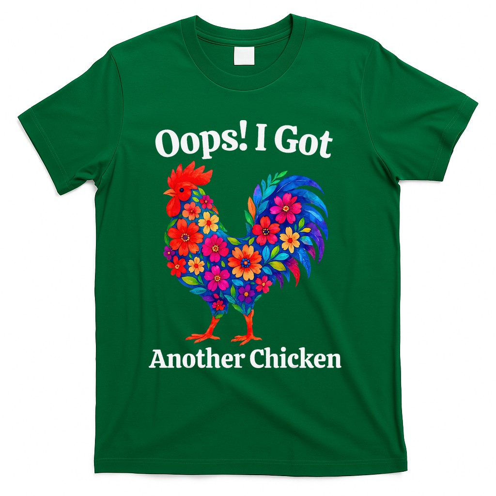 Floral Rooster Farm Animal Funny Oops I Got Another Chicken T-Shirt