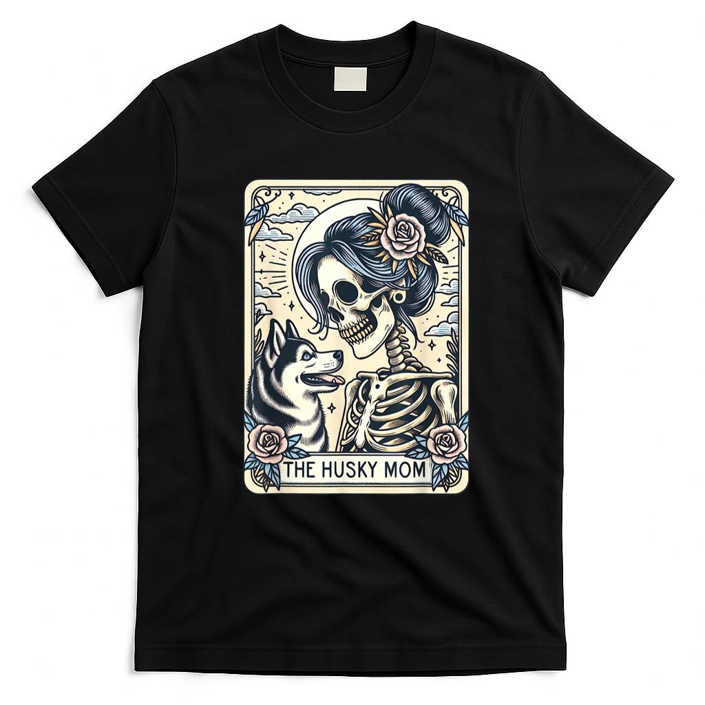 Pet Mom Halloween Shirt - Cute Siberian Husky Mom Tarot Card Skeleton Husky Mama Dog T-Shirt
