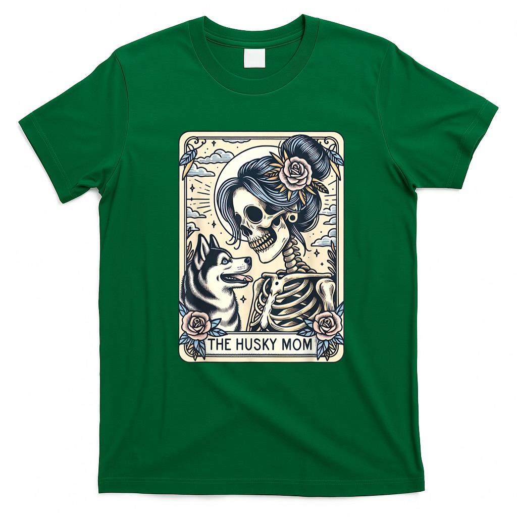 Pet Mom Halloween Shirt - Cute Siberian Husky Mom Tarot Card Skeleton Husky Mama Dog T-Shirt
