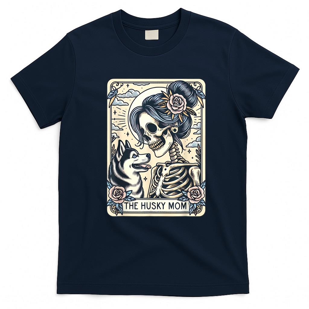 Pet Mom Halloween Shirt - Cute Siberian Husky Mom Tarot Card Skeleton Husky Mama Dog T-Shirt