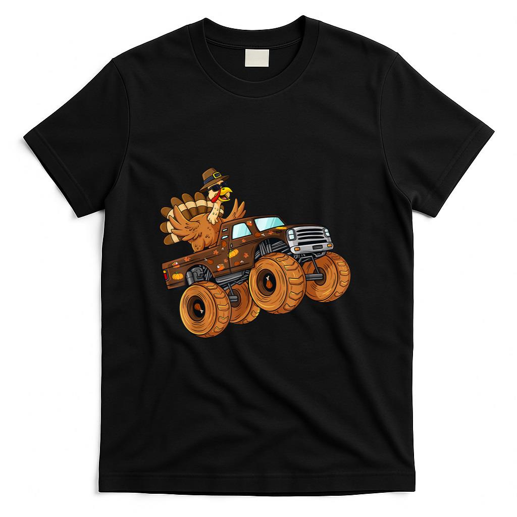 Thanksgiving Turkey Riding Monster Truck Boys Kids T-Shirt