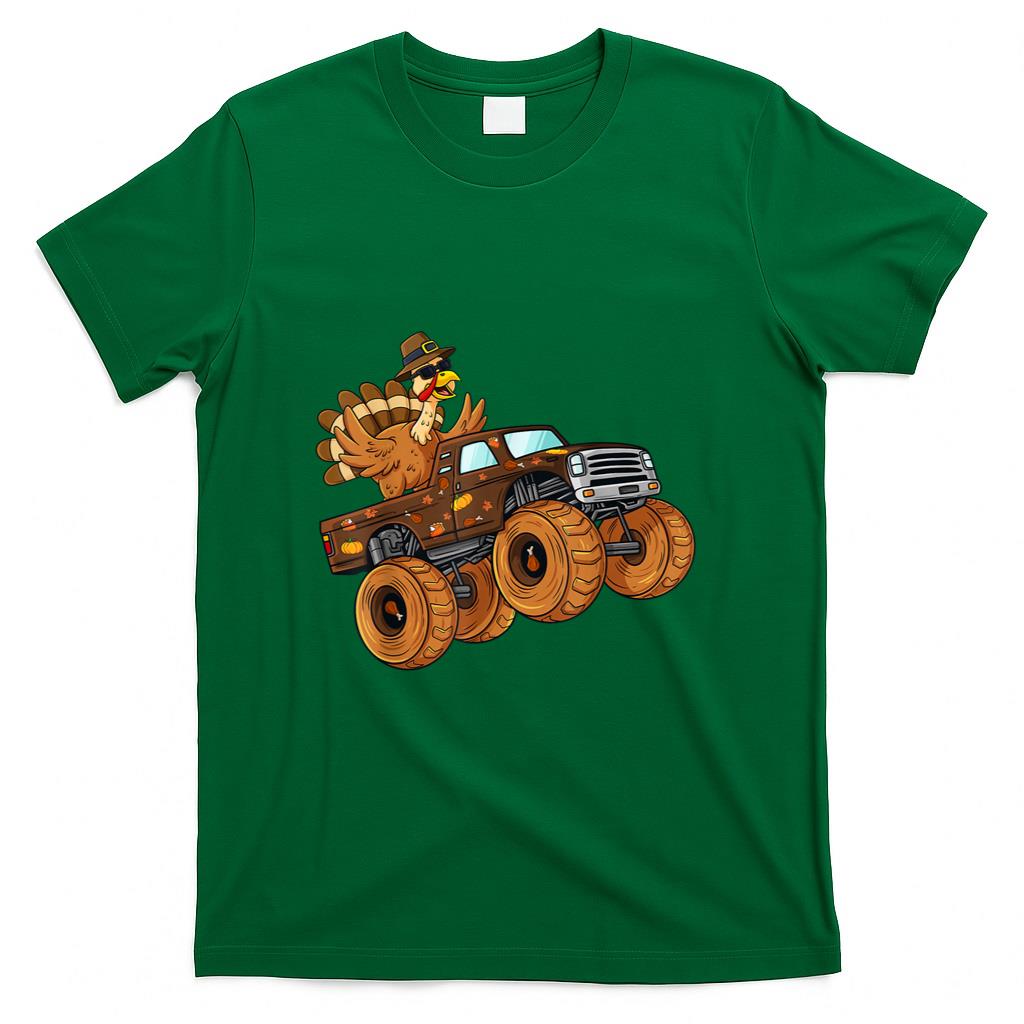Thanksgiving Turkey Riding Monster Truck Boys Kids T-Shirt