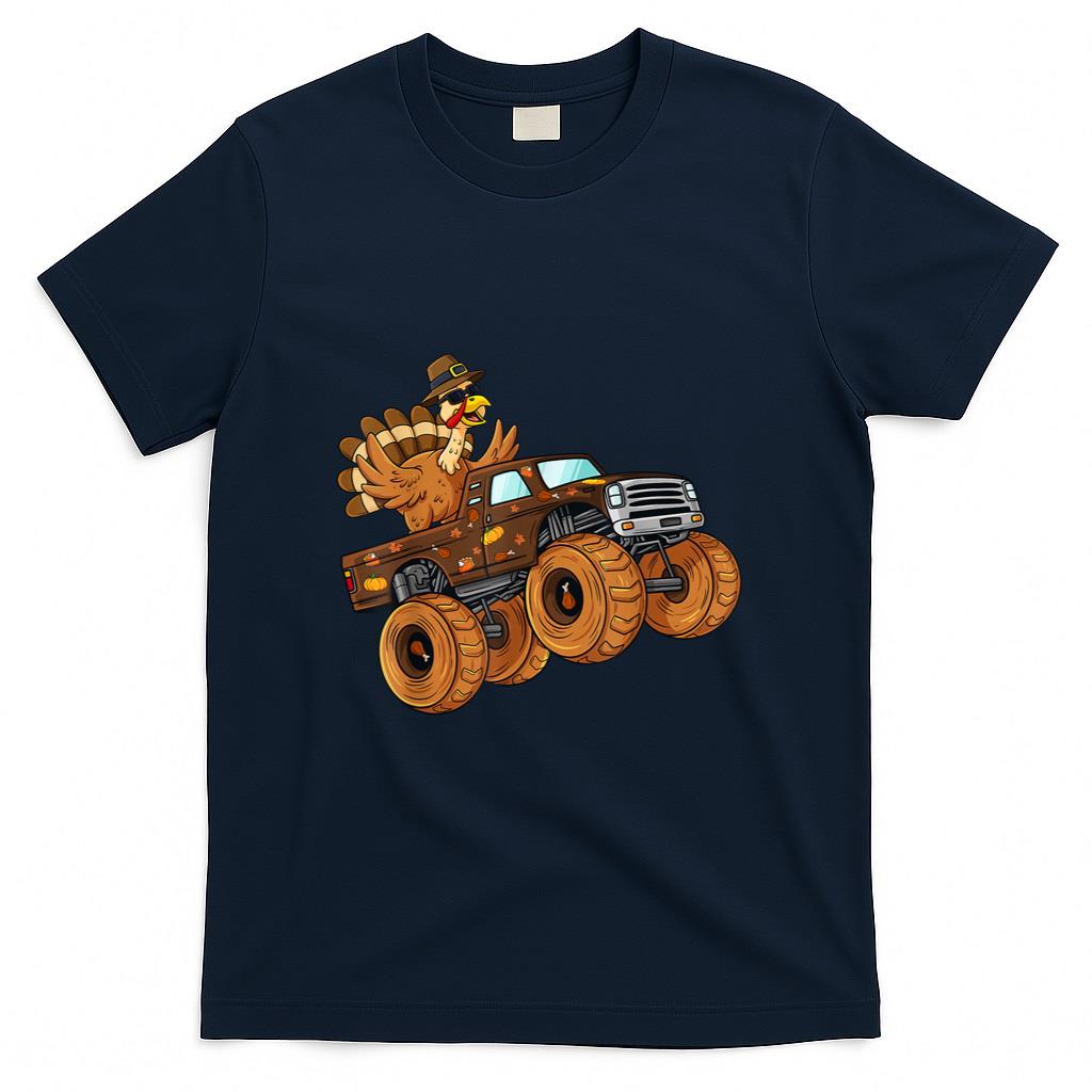 Thanksgiving Turkey Riding Monster Truck Boys Kids T-Shirt