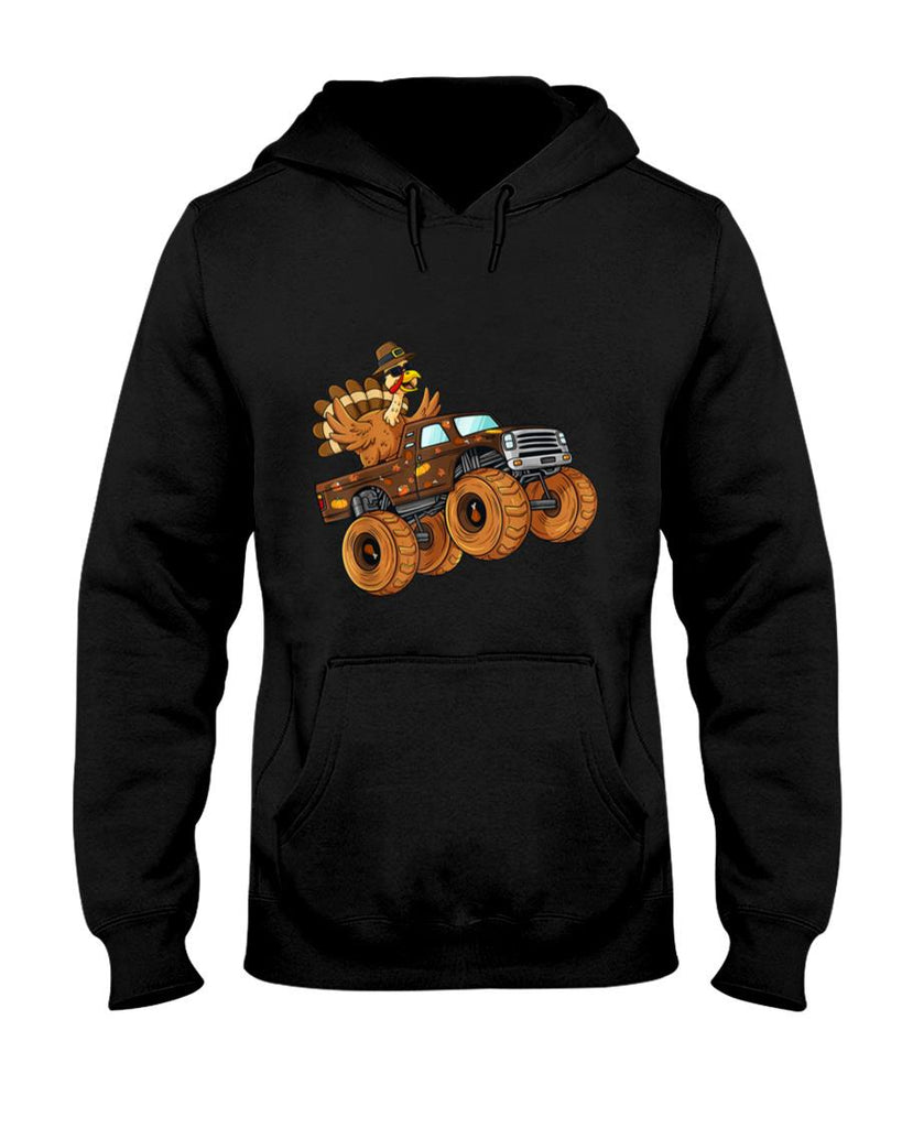 Thanksgiving Turkey Riding Monster Truck Boys Kids T-Shirt