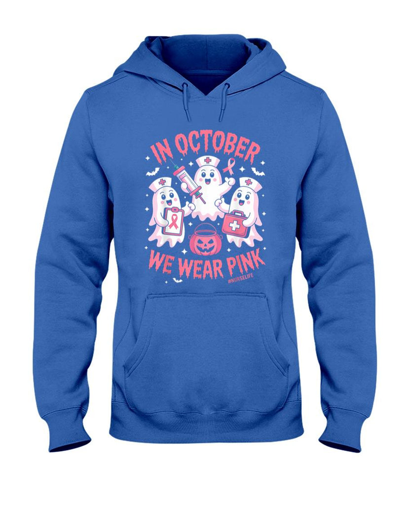 In October We Wear Pink Nurse Ghost Halloween Breast Cancer T-Shirt_1