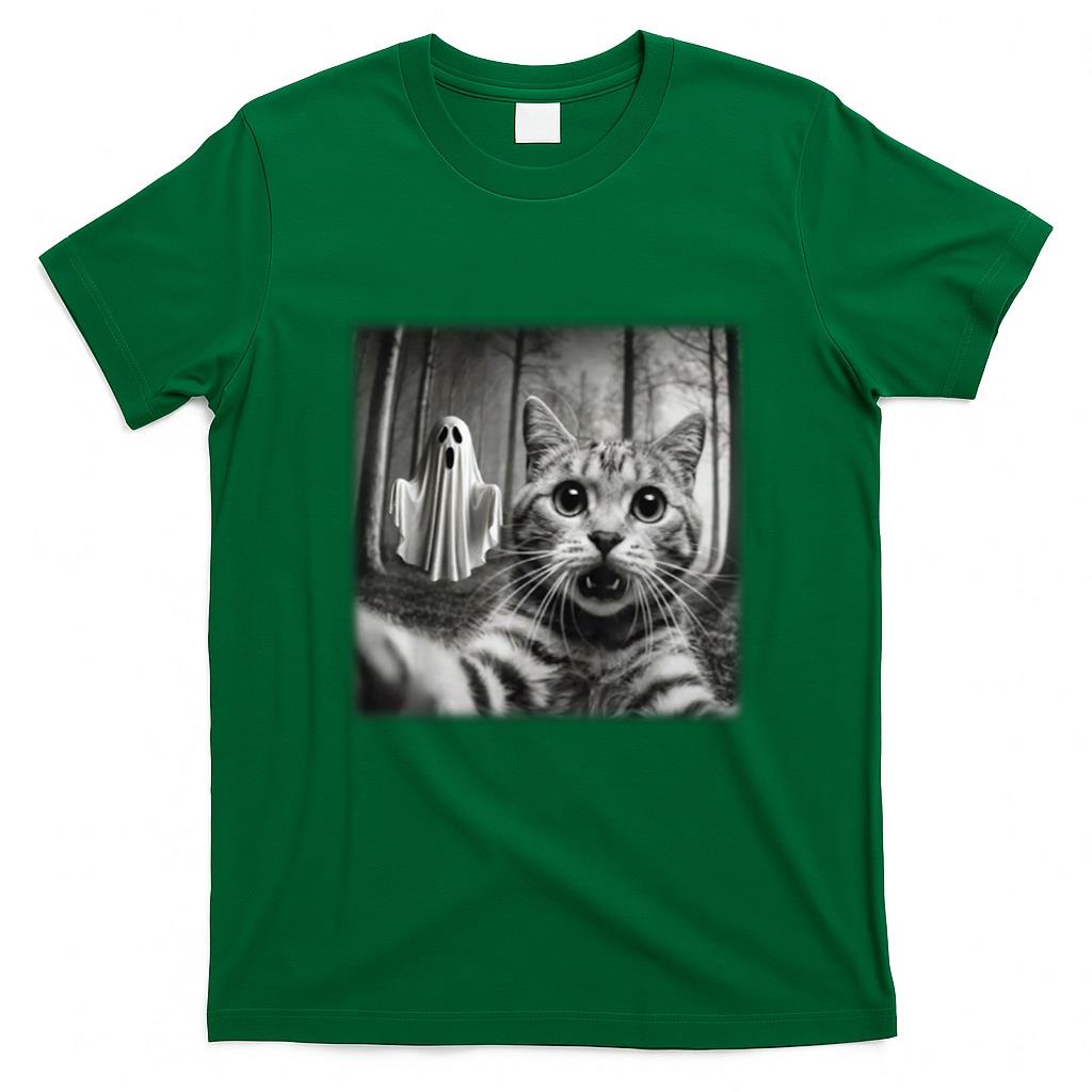 Halloween Shirt - Funny Halloween Cat Selfie with Spooky Ghost Cat Lovers T-Shirt