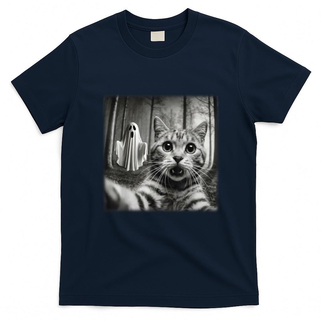 Halloween Shirt - Funny Halloween Cat Selfie with Spooky Ghost Cat Lovers T-Shirt
