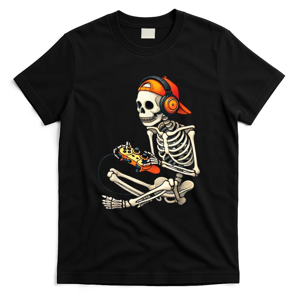 Halloween Shirt - Halloween Skeleton Gamer Video Gaming Boys Men Kids Tees T-Shirt