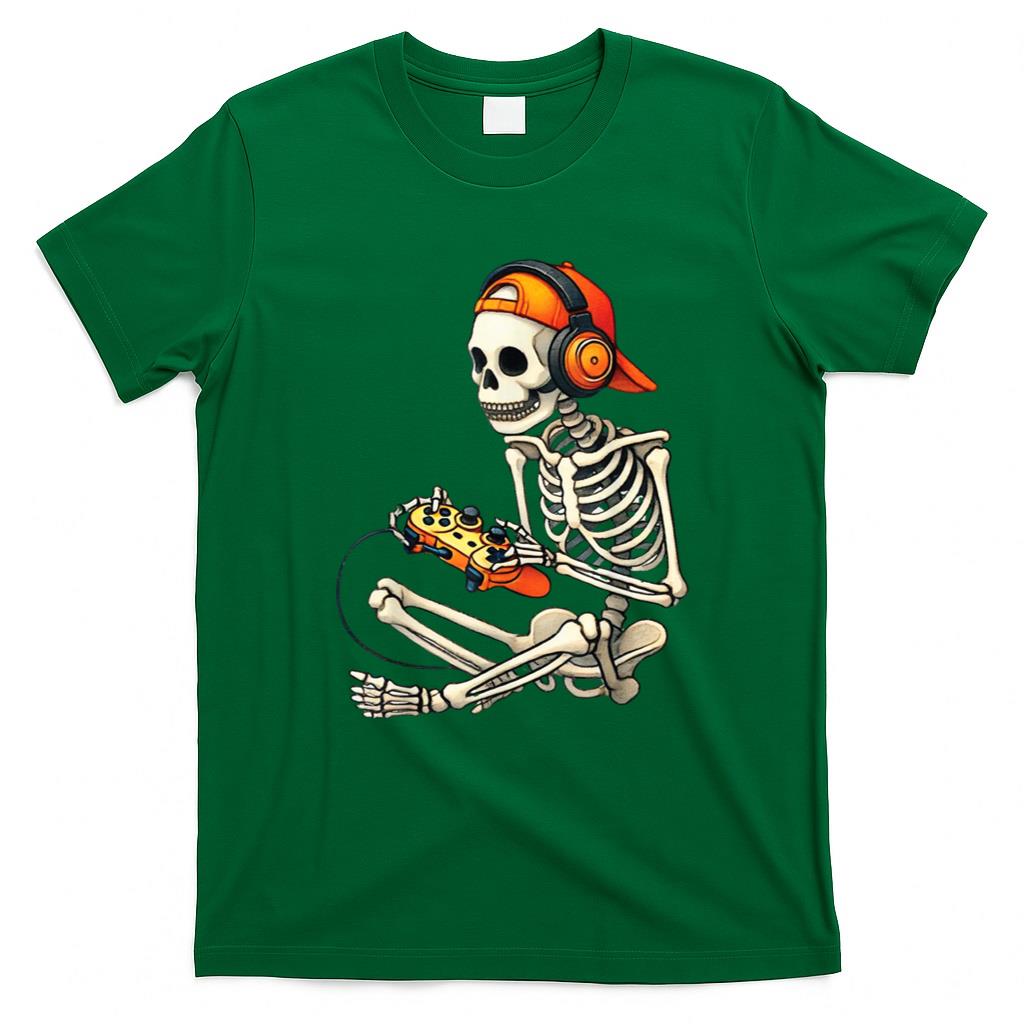Halloween Shirt - Halloween Skeleton Gamer Video Gaming Boys Men Kids Tees T-Shirt