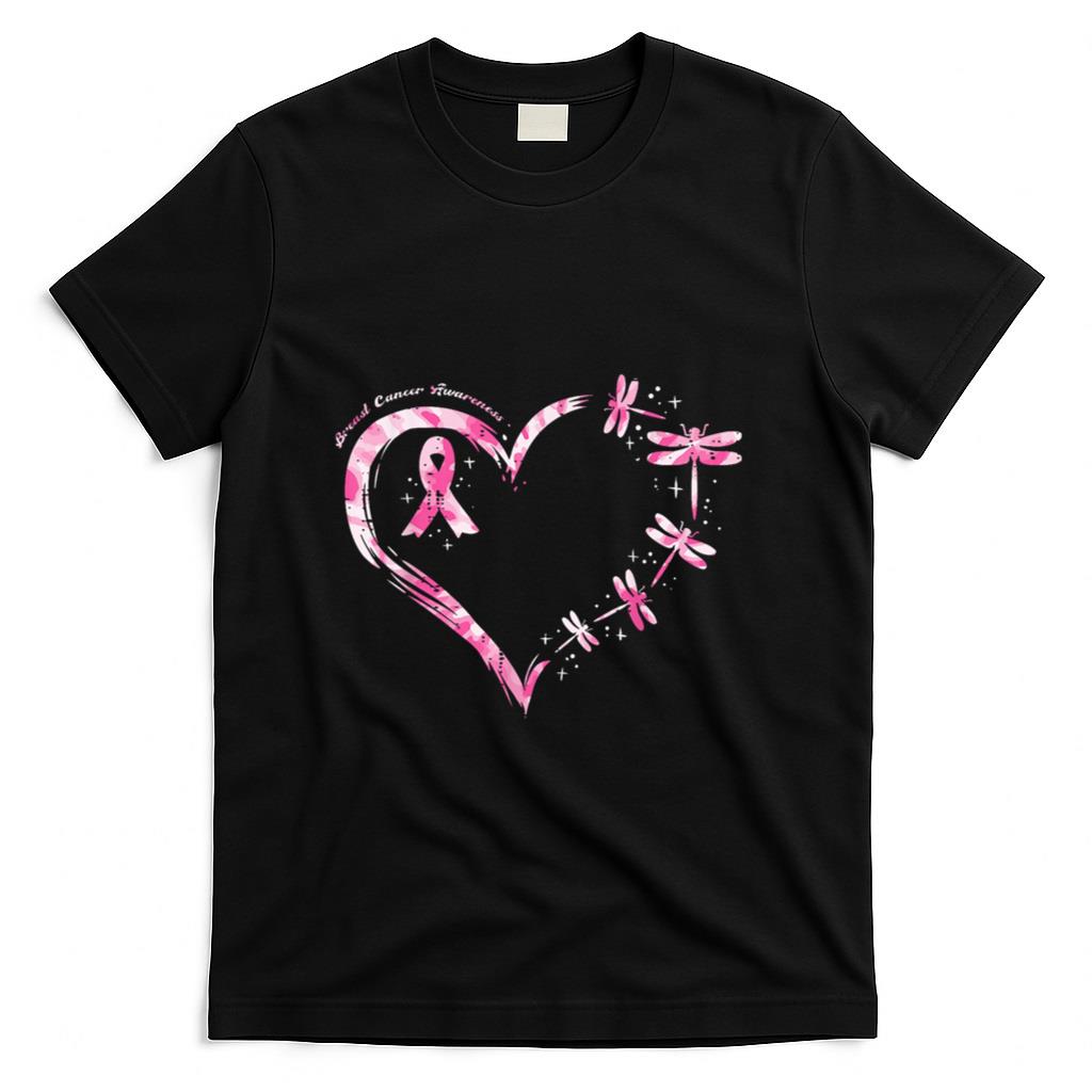 Breast Cancer Heart Dragonflies Awareness Women Kids Men T-Shirt