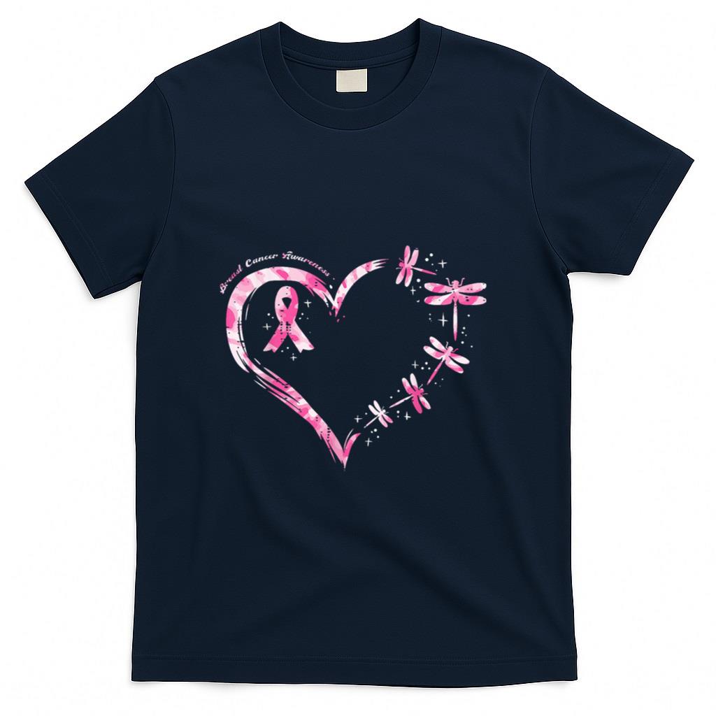 Breast Cancer Heart Dragonflies Awareness Women Kids Men T-Shirt