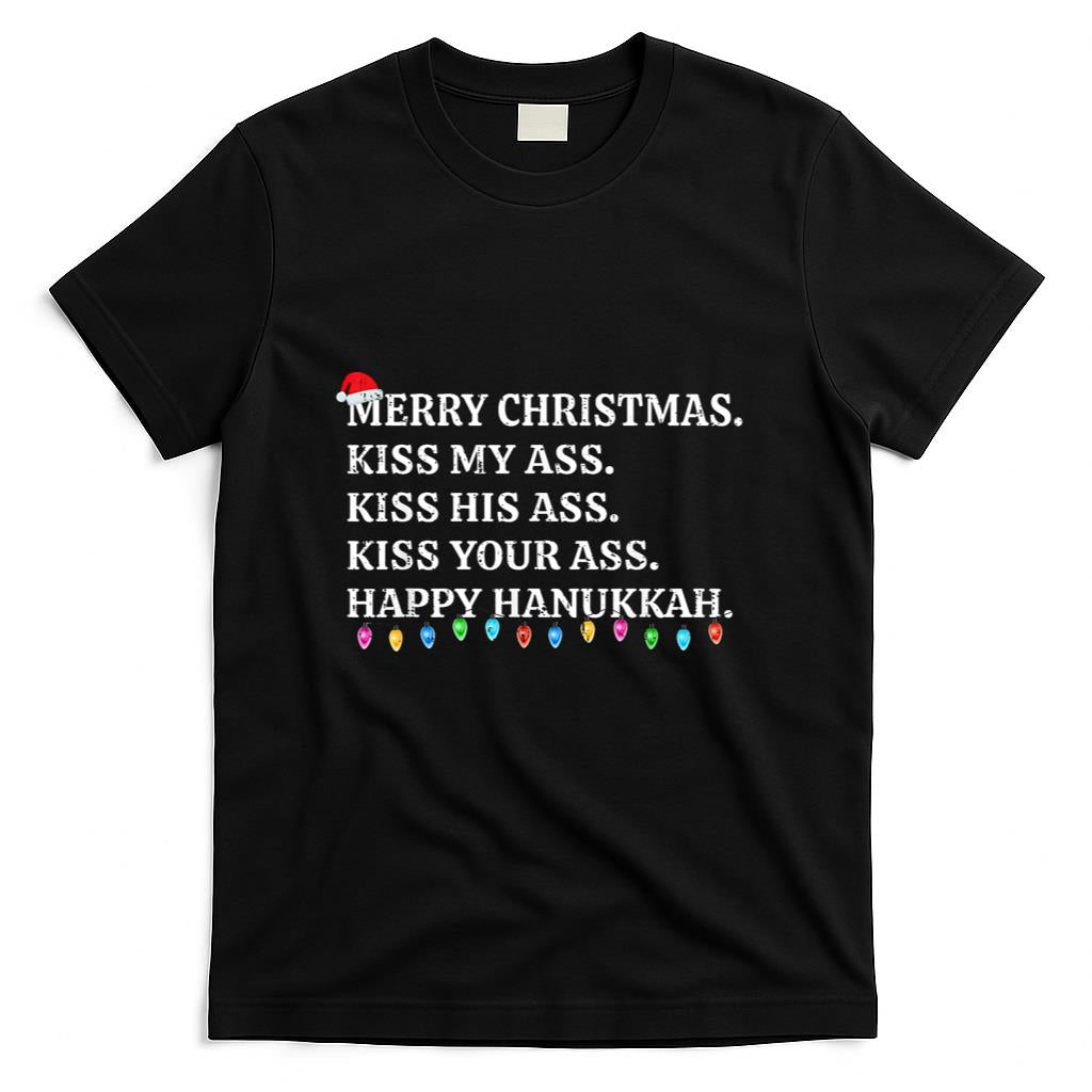 Merry Christmas Funny Kiss My Ass Xmas Men Women Unisex-Adults T-Shirt Black Small Modern Crew