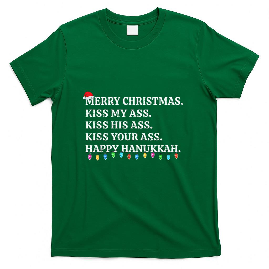 Merry Christmas Funny Kiss My Ass Xmas Men Women Unisex-Adults T-Shirt Black Small Modern Crew