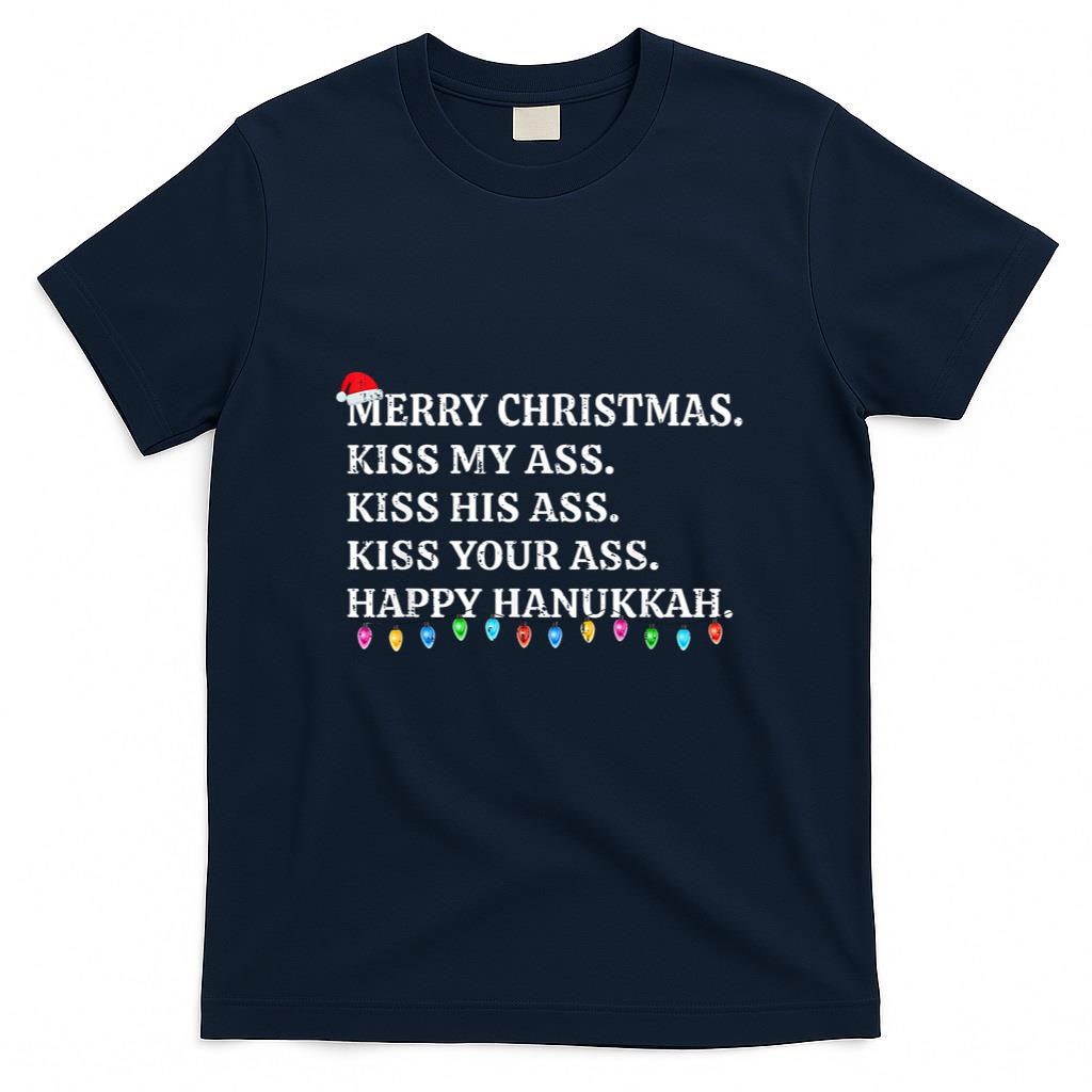Merry Christmas Funny Kiss My Ass Xmas Men Women Unisex-Adults T-Shirt Black Small Modern Crew
