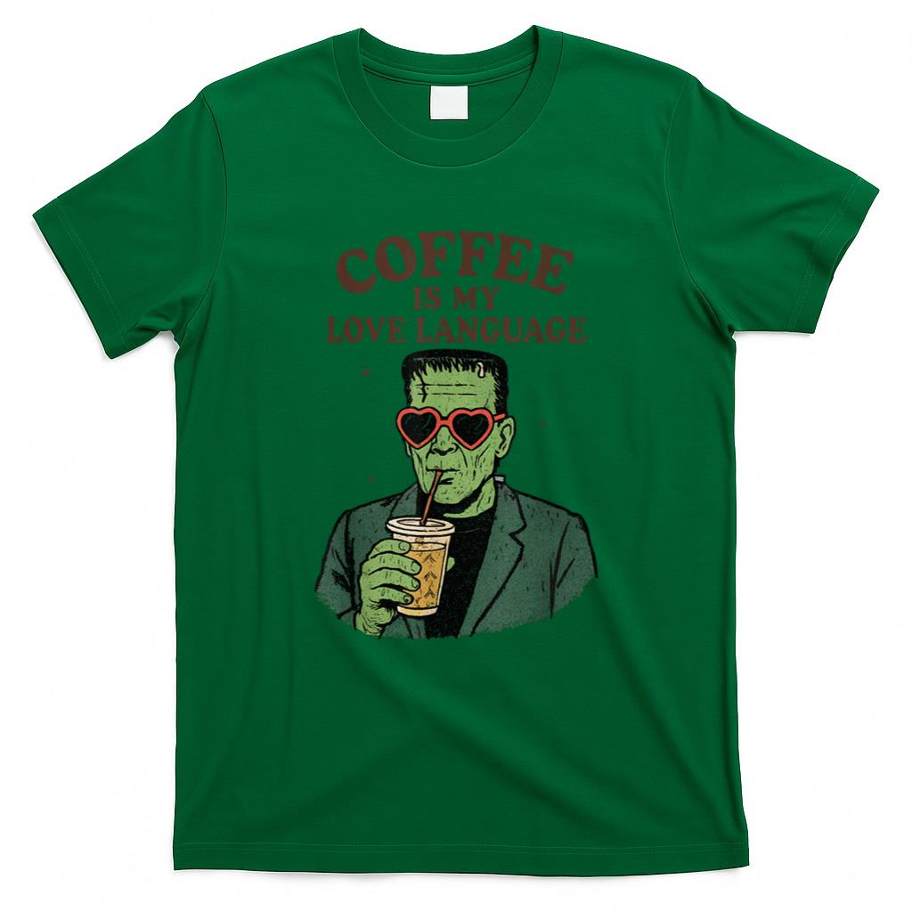 Halloween Shirt - Funny Frankenstein Monster Lover Coffee is My Love Language T-Shirt