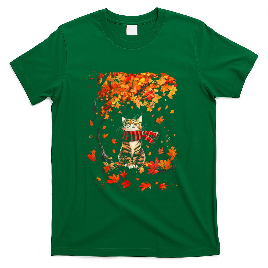 Its Fall Yall Thanksgiving Cat Leaf Fall Tree Hello Autumn T-Shirt