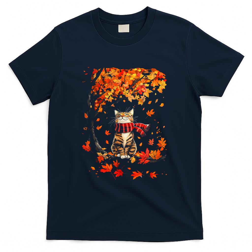 Its Fall Yall Thanksgiving Cat Leaf Fall Tree Hello Autumn T-Shirt