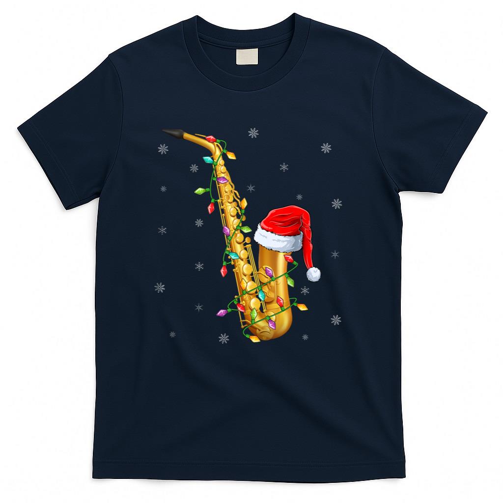 Saxophone Music Lover Xmas Lights Santa Saxophone Christmas T-Shirt
