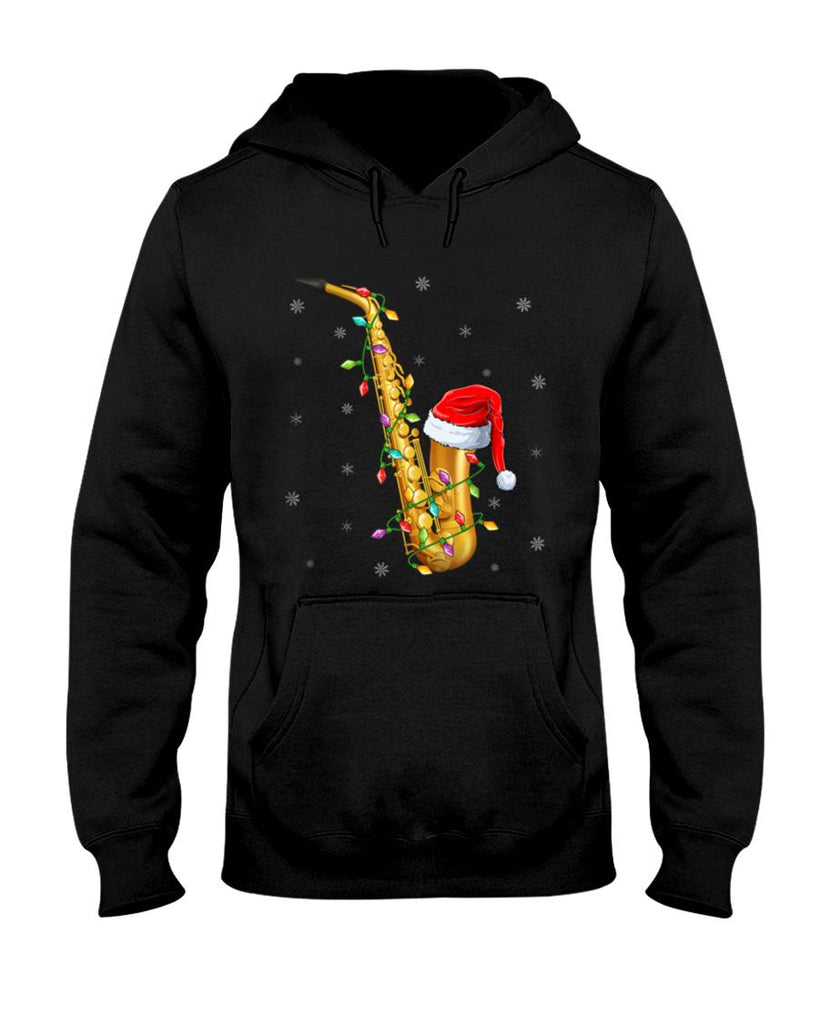 Saxophone Music Lover Xmas Lights Santa Saxophone Christmas T-Shirt