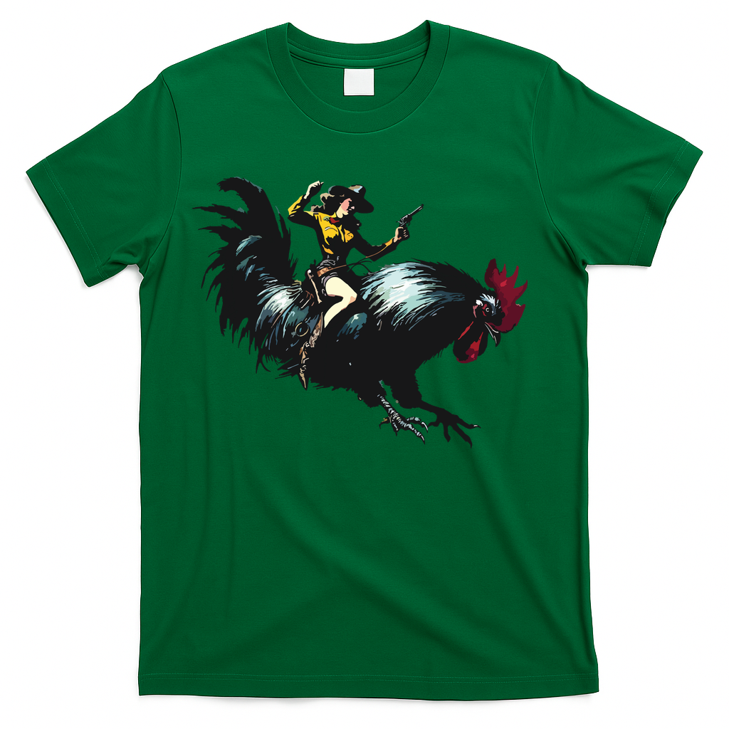 Cowgirl Riding Chicken Funny Retro Rodeo Rooster T-Shirt