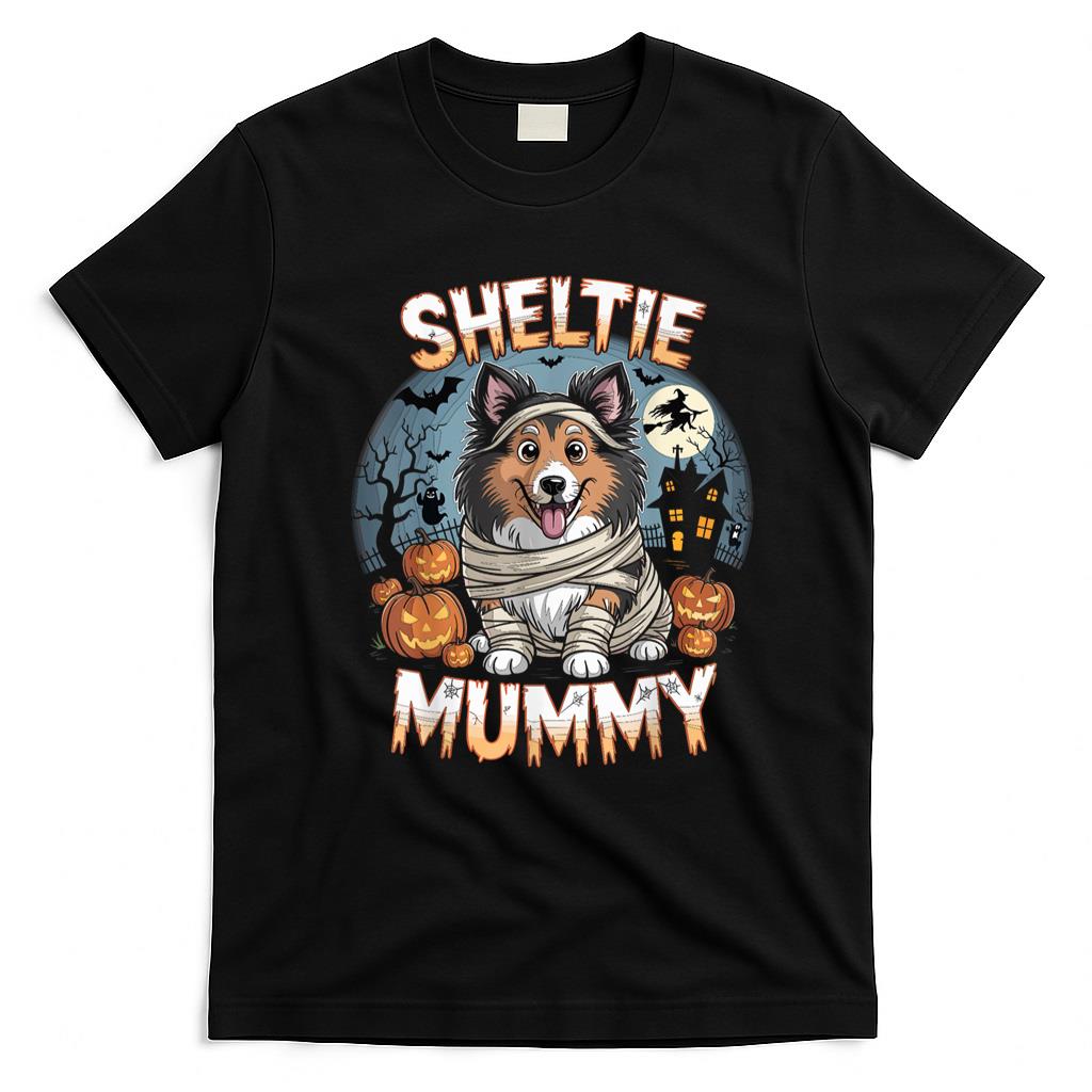 Pet Mom Halloween Shirt - Sheltie Mummy Halloween Costume Dog Owner Shetland Shepherd T-Shirt