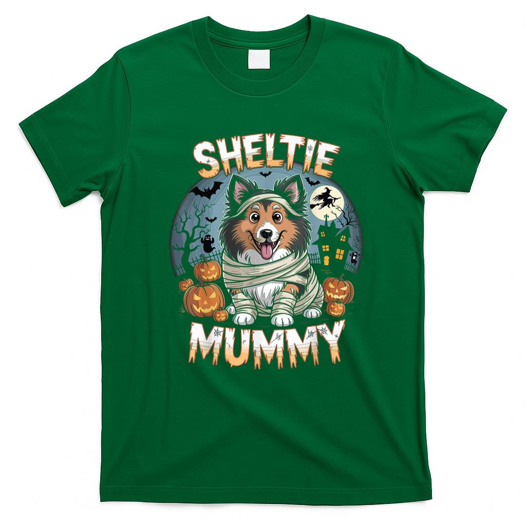 Pet Mom Halloween Shirt - Sheltie Mummy Halloween Costume Dog Owner Shetland Shepherd T-Shirt
