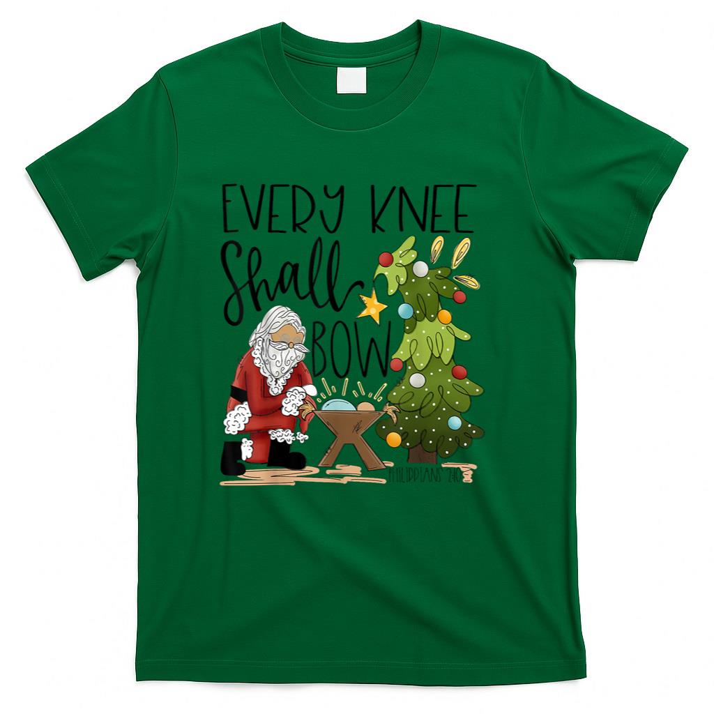 Every Knee Shall Bow Santa Jesus Christian Christmas Pajamas T-Shirt