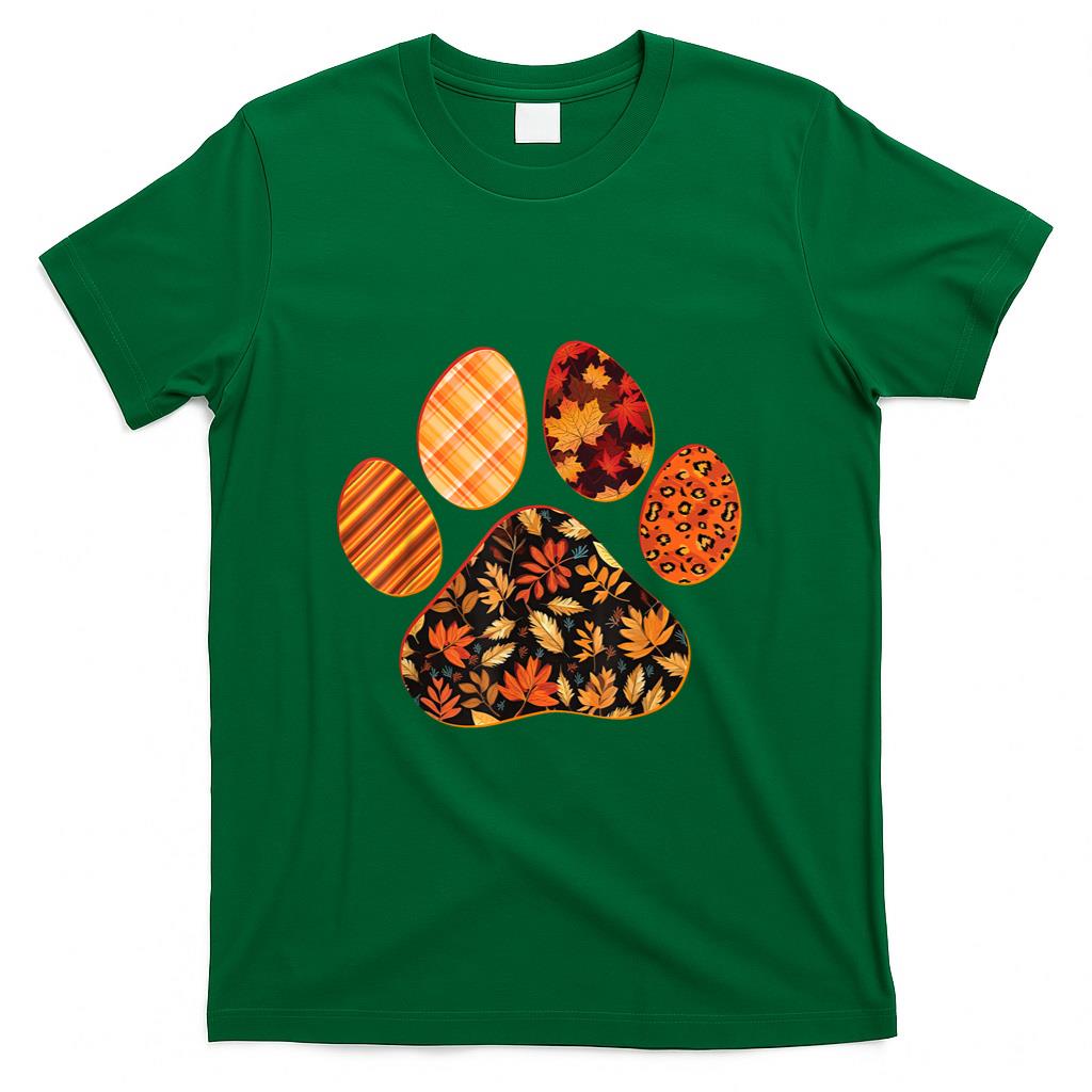 Dog Paw Print Maple Leaf Autumn Fall Leaves Season Dog Lover T-Shirt