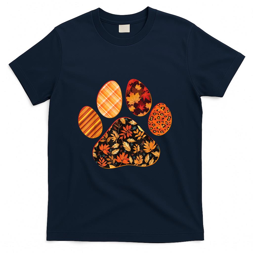 Dog Paw Print Maple Leaf Autumn Fall Leaves Season Dog Lover T-Shirt