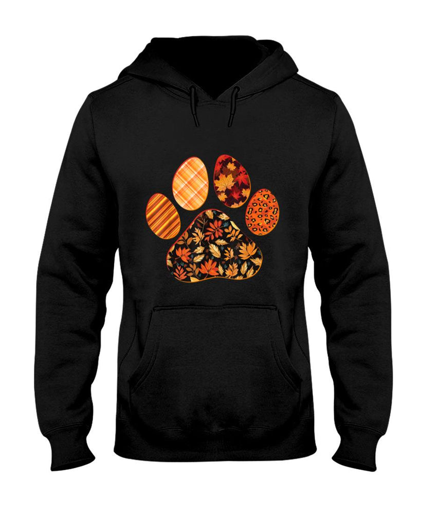 Dog Paw Print Maple Leaf Autumn Fall Leaves Season Dog Lover T-Shirt