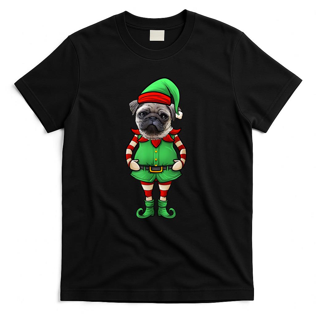 Funny Christmas Elf Pug Dog T-Shirt