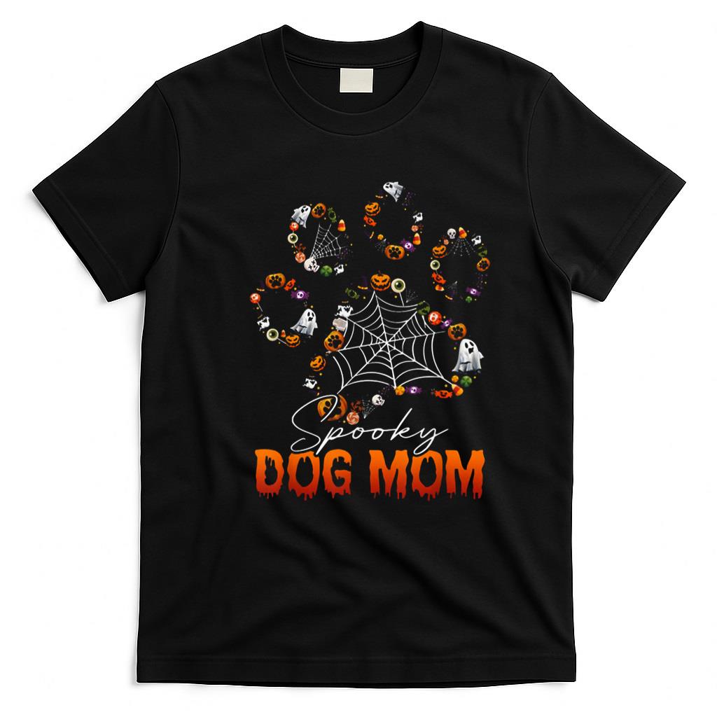 Pet Mom Halloween Shirt - Spooky Dog Mom Cute Dog Paw Halloween Men Women T-Shirt