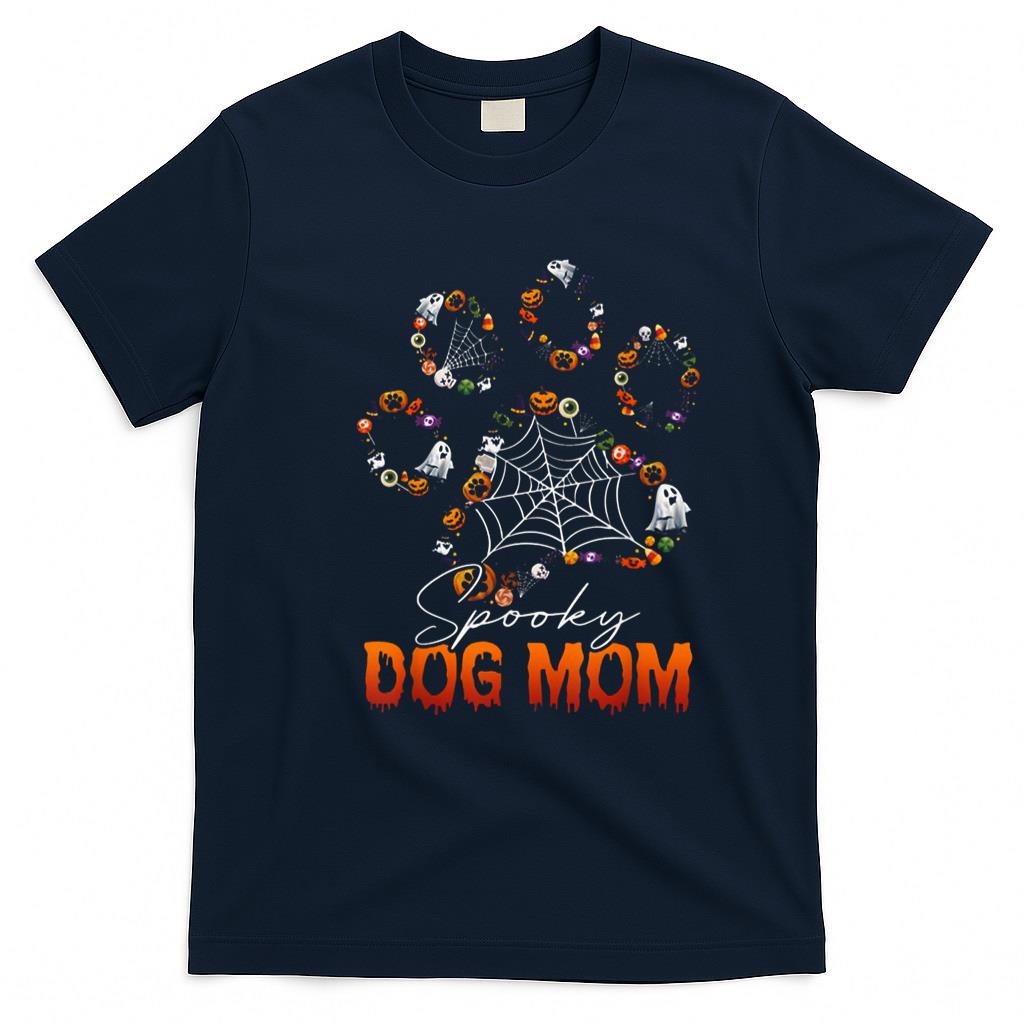 Pet Mom Halloween Shirt - Spooky Dog Mom Cute Dog Paw Halloween Men Women T-Shirt
