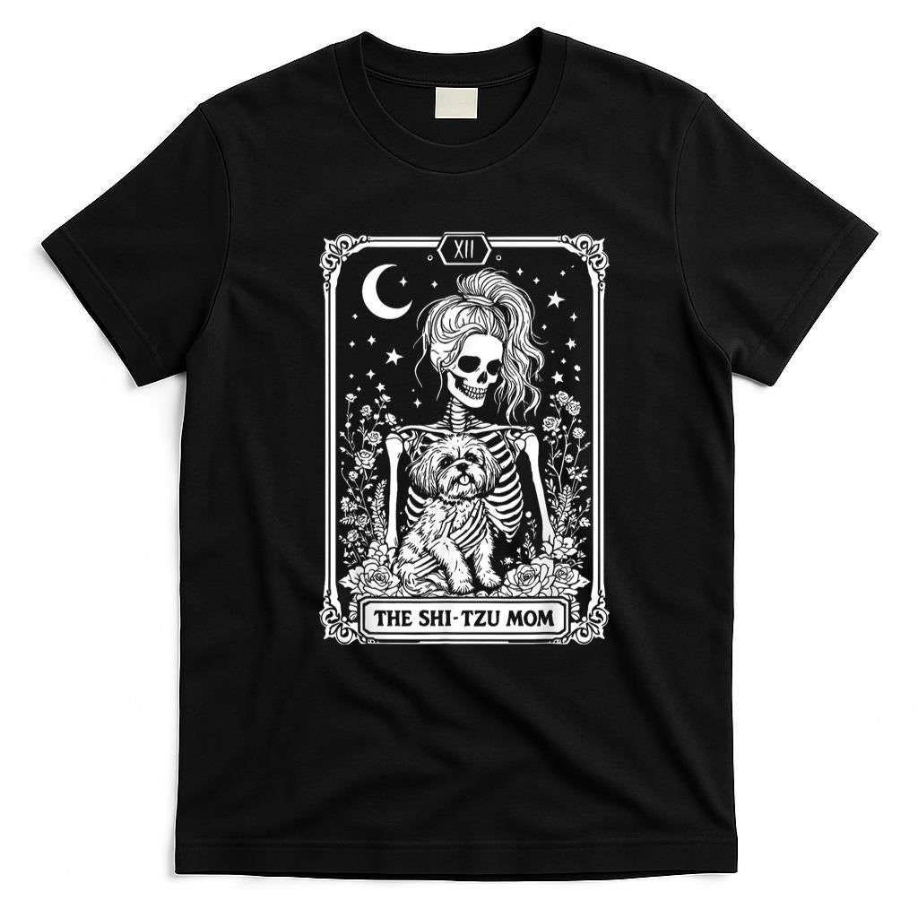 Pet Mom Halloween Shirt - Spooky Shih Tzu Mom Skeleton Tarot Card Halloween Dog Mama T-Shirt