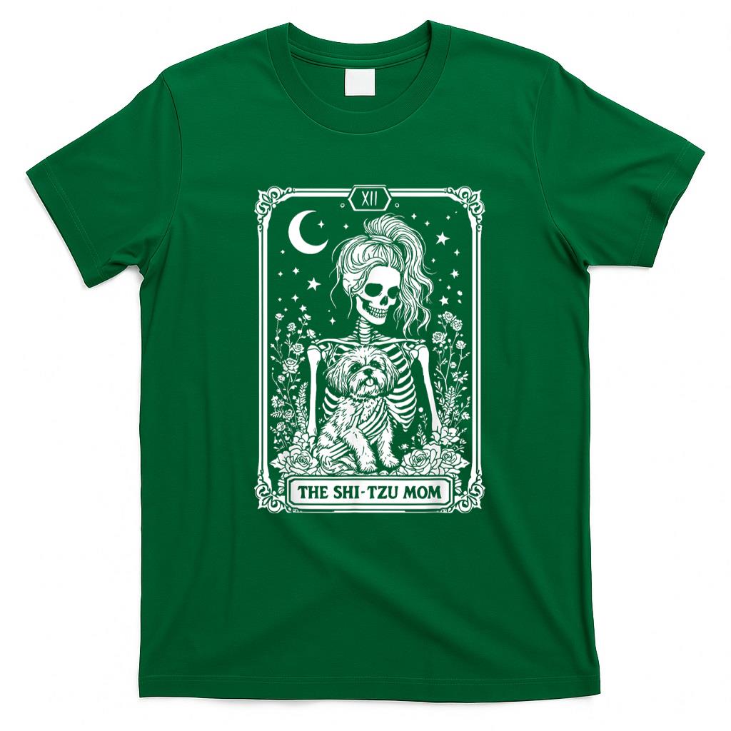 Pet Mom Halloween Shirt - Spooky Shih Tzu Mom Skeleton Tarot Card Halloween Dog Mama T-Shirt