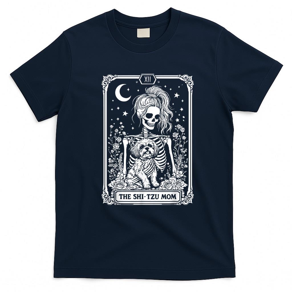 Pet Mom Halloween Shirt - Spooky Shih Tzu Mom Skeleton Tarot Card Halloween Dog Mama T-Shirt