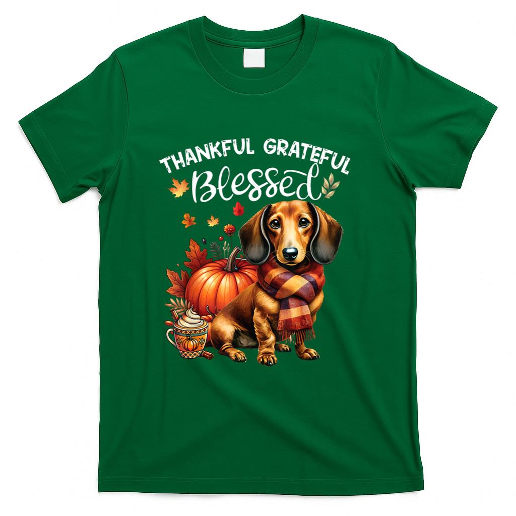 Thankful Grateful Blessed Dachshund Dog Fall Yall Autumn Men Women Kids T-Shirt