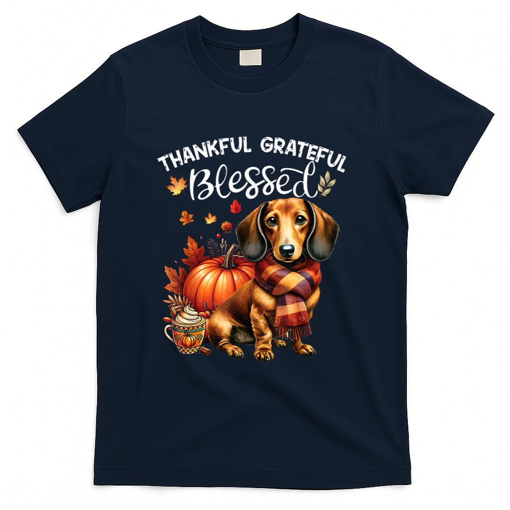 Thankful Grateful Blessed Dachshund Dog Fall Yall Autumn Men Women Kids T-Shirt