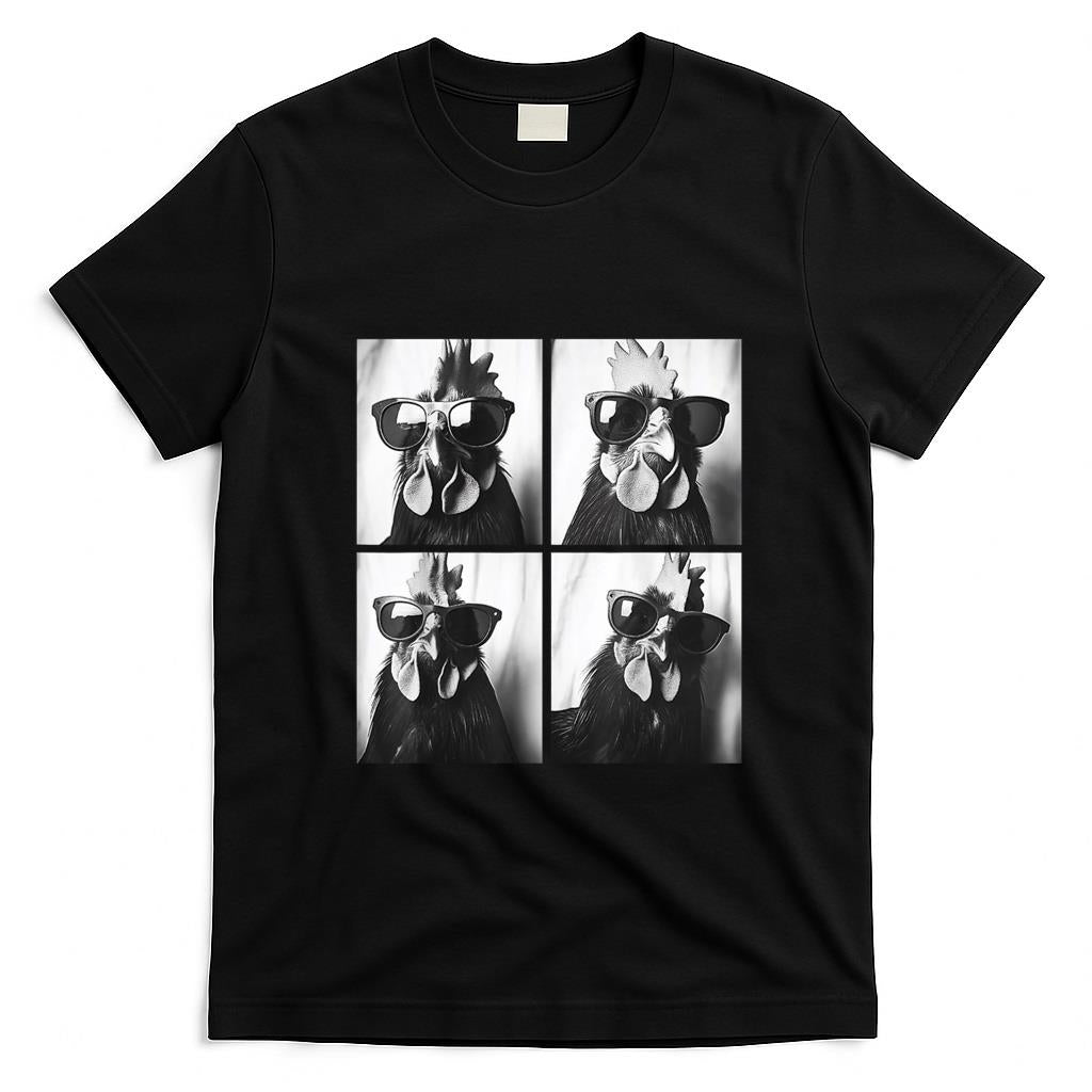 Funny Tees - Rooster Wearing Sunglasses Photobooth Selfie Farm Chicken T-Shirt