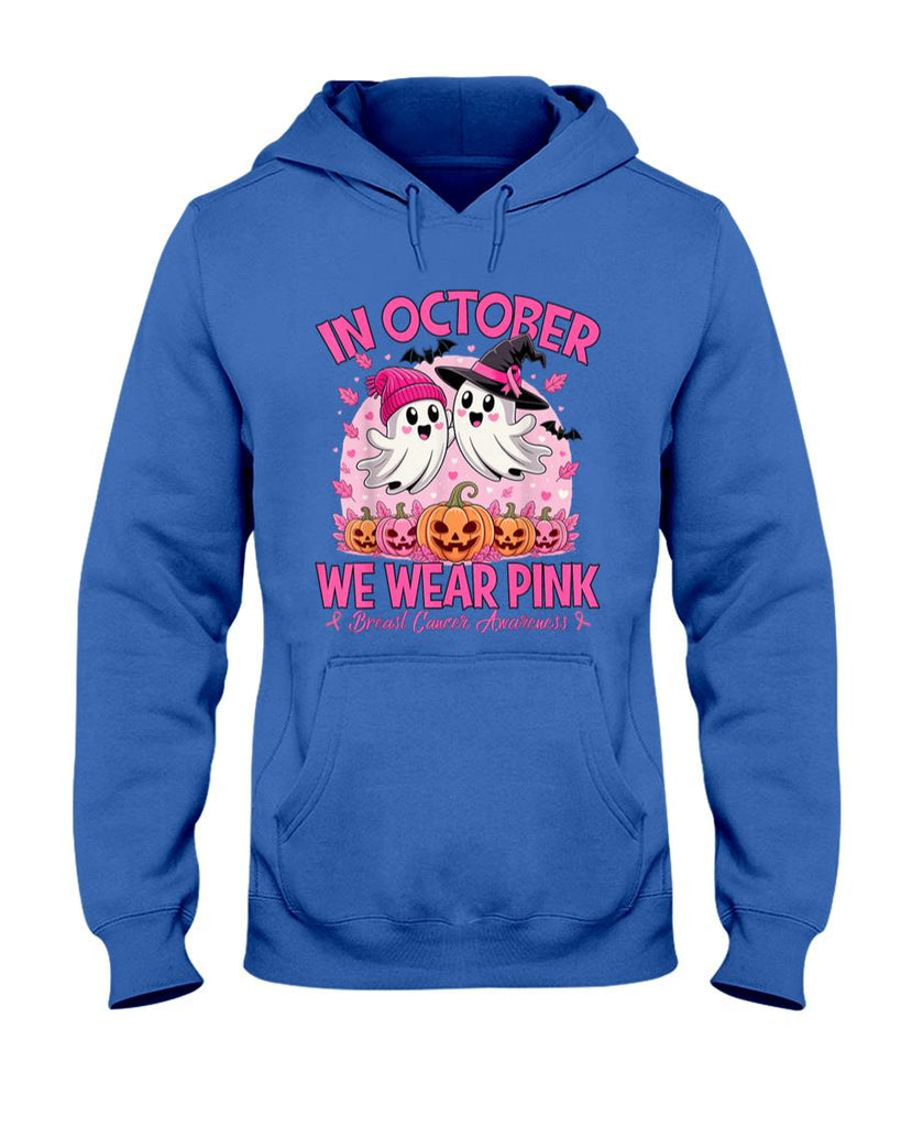 in October We Wear Pink Ghost Witch Breast Cancer Awareness T-Shirt_3