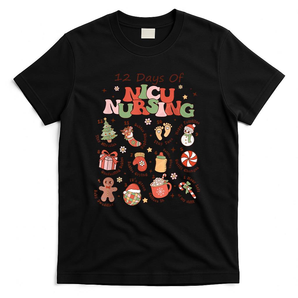 Retro 12 Days of NICU Nursing Christmas NICU Nurse Crew T-Shirt