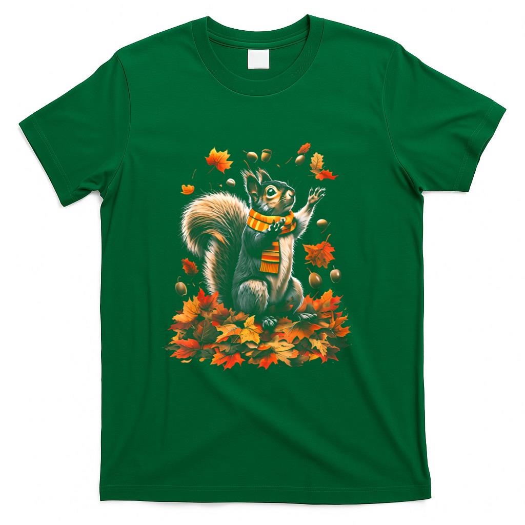 Cute Squirrel With Fall Leaves Autumn Animal Thanksgiving T-Shirt