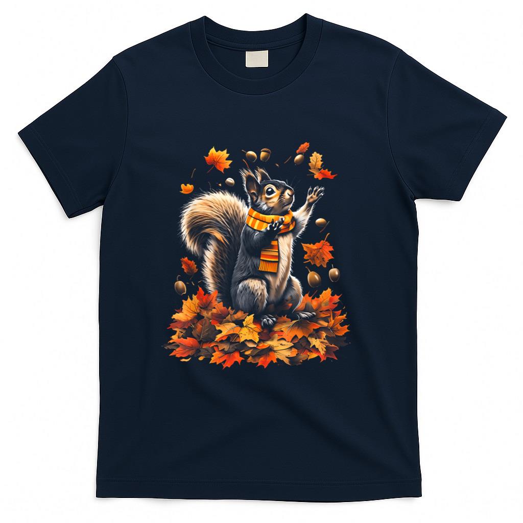 Cute Squirrel With Fall Leaves Autumn Animal Thanksgiving T-Shirt